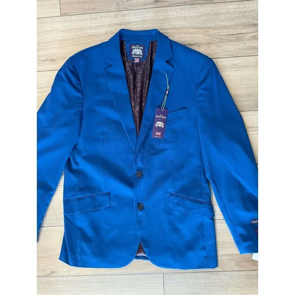 wedding‎ The Savile Row Brit Slim Fit Coat Jacket Mens 40 R Blue 2 Button Blazer